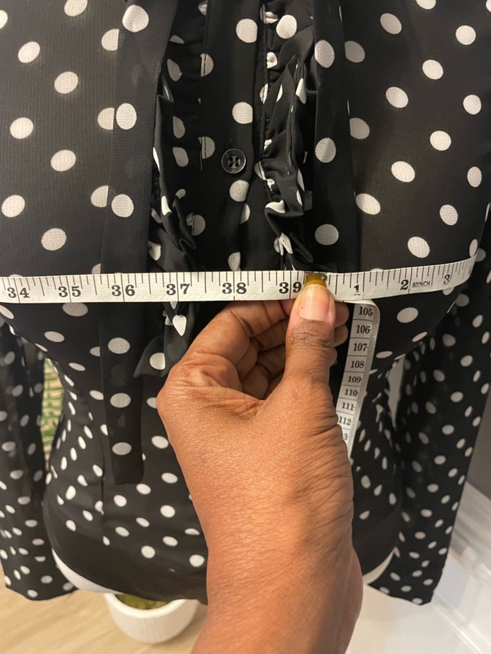 Fashion Nova Black and White Polka Dot Ruffle Tie-Neck Blouse - Picture 13 of 13